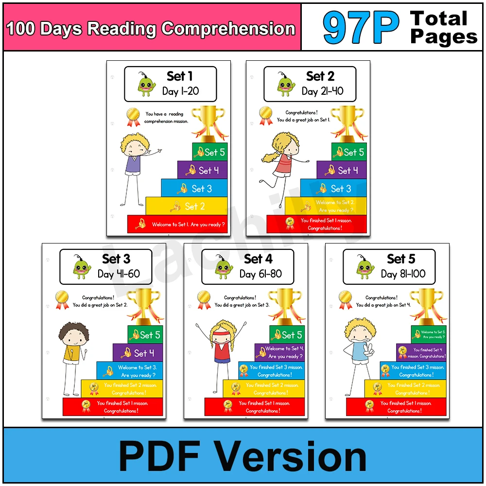 

100 Days Reading Comprehension Practice Worksheets Child Kids Toddler Eary Education learn English PDF File