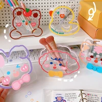 new cute animal transparent acrylic pen holder desktop organizer bear bunny duck office stationery cosmetics storage box
