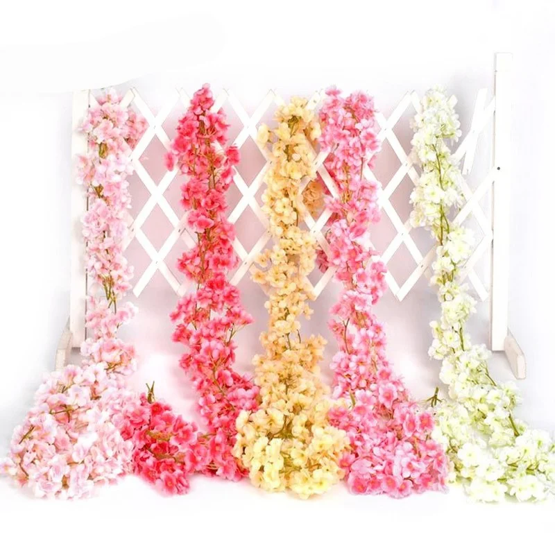 

Artificial Plants 135 Heads Cherry Blossom Rattan Decorative Flower Strip Artificial Plastic Silk Flower Home Garden Decoration