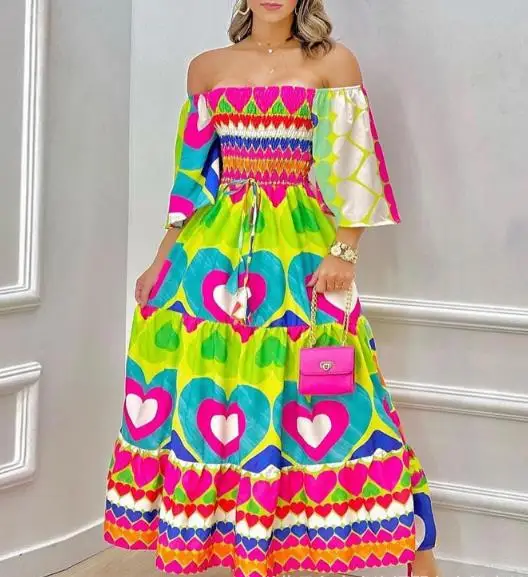 

Женское праздничное платье с открытыми плечами, повседневная одежда в европейском и американском стиле, летние модные элегантные богемные праздничные платья