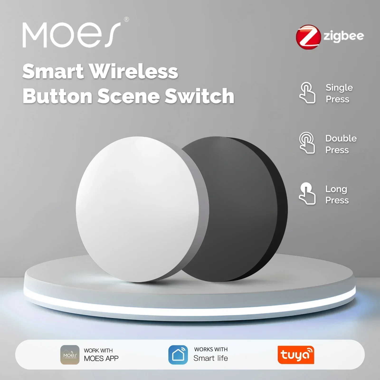 Фото Беспроводная кнопка-переключатель сценариев Moes Tuya Smart Zigbee, управление через приложение, совместимость с Moes Tuya Smart Life APP №1