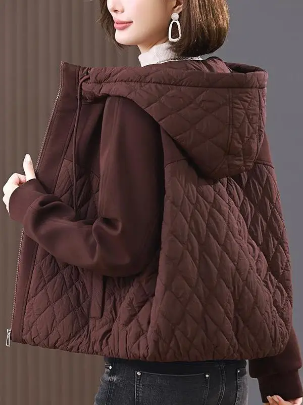 2024 New Autumn and Winter Short Middle-Aged Elderly Mothers Western Sle Lightweight Casual Fashionable Loose Hood Patc...