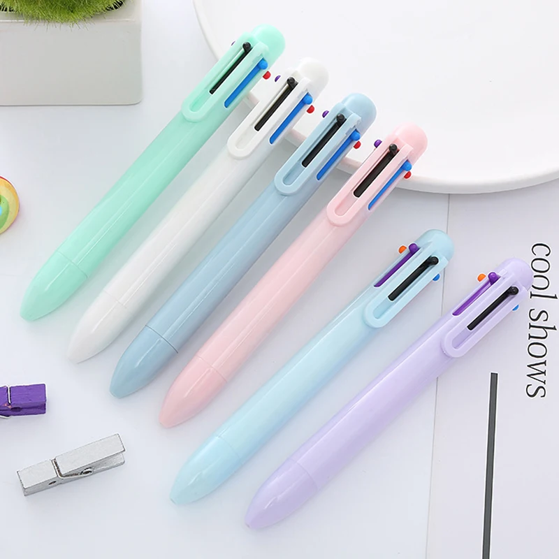 

Creative Macaron 6 Color Ball Point Pen Solid Color Press Oil Pen Multicolor Ballpoint Pen Multifunction Office Notebook Pen