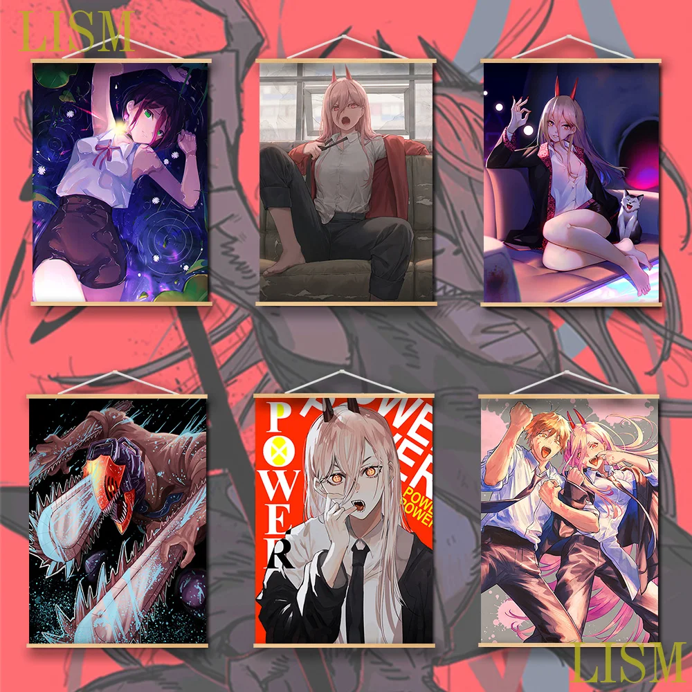 

Hot Anime Chainsaw Man Posters Solid Wood Hanging Scroll High Quality canvas Painting For Home Decor Collection Art Gift