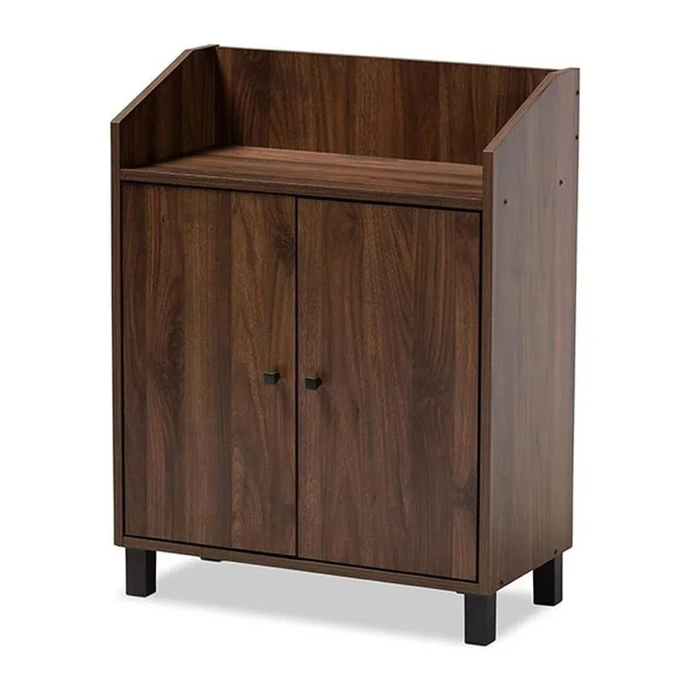 

Contemporary Walnut Brown Finished 2-Door Wood Entryway Shoe Storage Cabinet with Open Shelf
