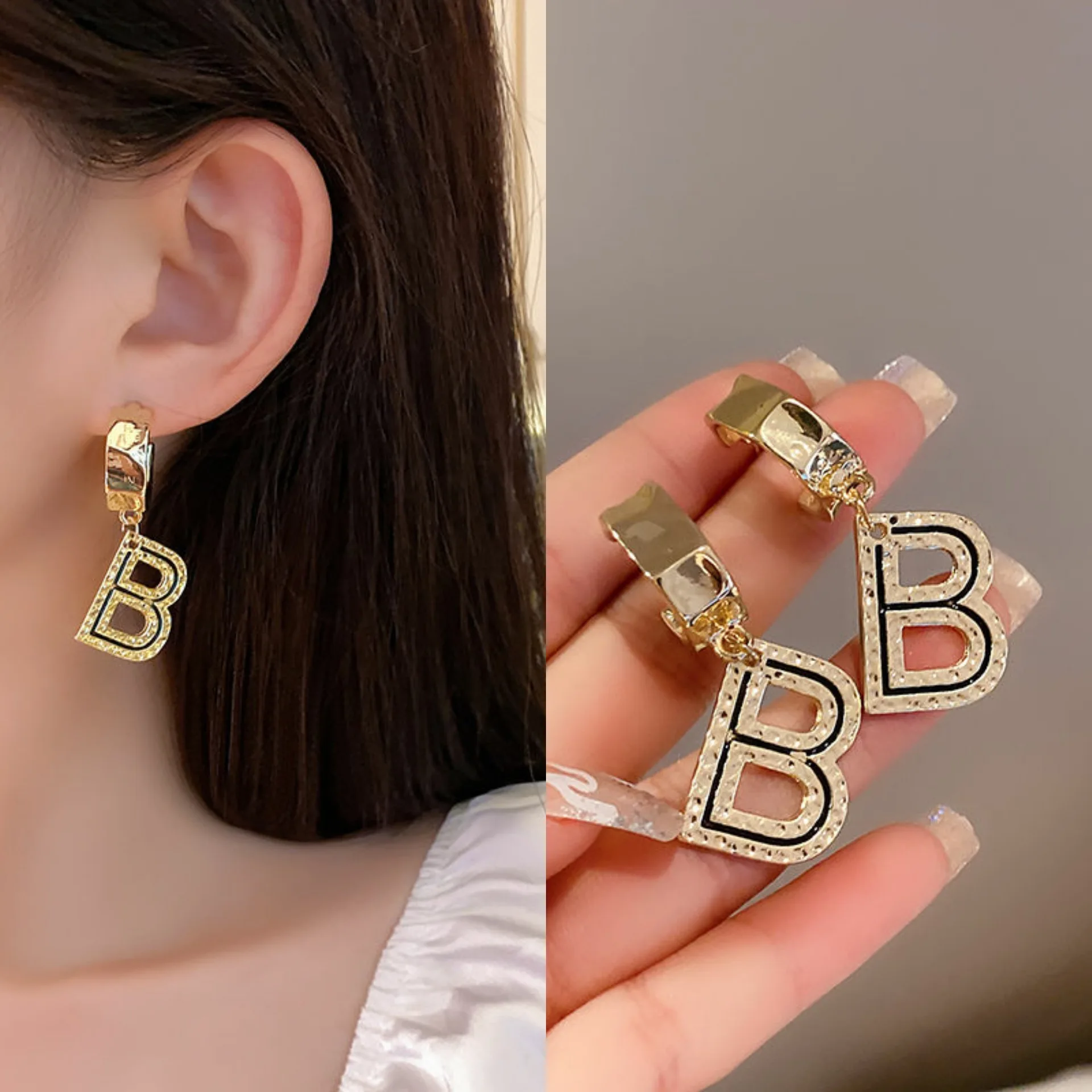 

Серьги в ретро-стиле с металлической текстурой и надписью B, 2022