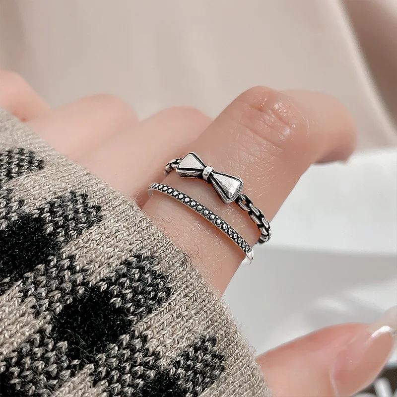 

PANJBJ 925 пробы Серебряное винтажное Двухслойное кольцо на указательный палец