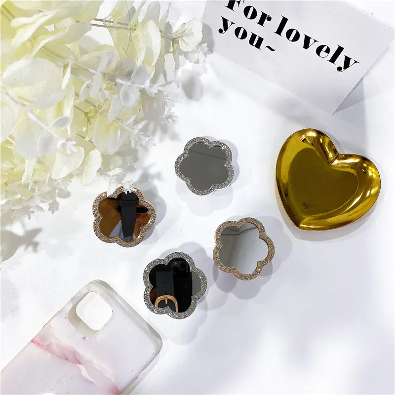luxury new flower mirror ring for phone holder mobile phone stand socket mobile phone accessories expanding stand phone girp free global shipping