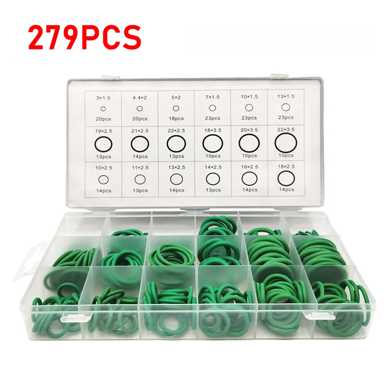 

279Pcs Green O-Ring Assortment Kit Washer Gasket Sealing O Rings 18 Different Sizes with Plastic Box NBR Rubber Seal Rings