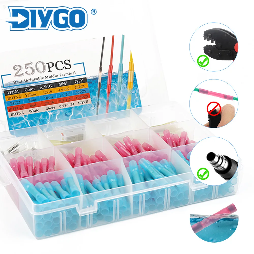 

DIY GO Boxed Electrical Wiring Terminal Heat Shrink Butt Crimp Terminals Waterproof Insulated Seal Wire Connectors 24-10 AWG