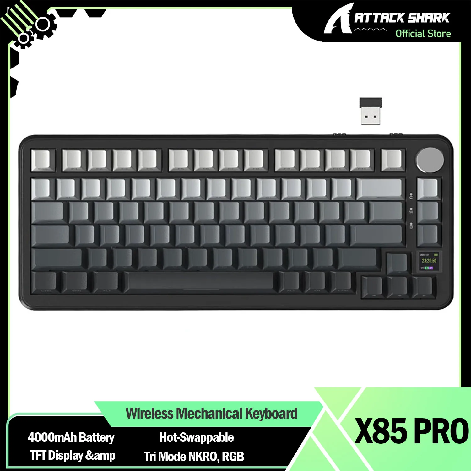 Фото Беспроводная механическая клавиатура ATTACK SHARK X85PRO 75% с TFT-дисплеем и ручкой, линейным переключателем с возможностью горячей замены, 4000 мАч, NKRO, RGB №1