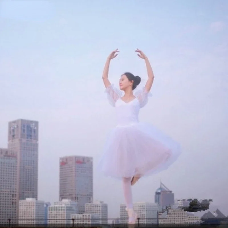 Новое белое балетное тренировочное платье для взрослых танцевальный костюм