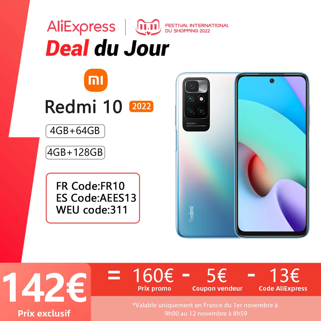 Najtaniej Xiaomi Redmi 10 2022 Wersja Globalna Smartfona, 64GB / 128GB, 50MP AI Quad Camera, Wyświetlacz 90Hz, MediaTek Helio G88 Octa Core, 5000mAh