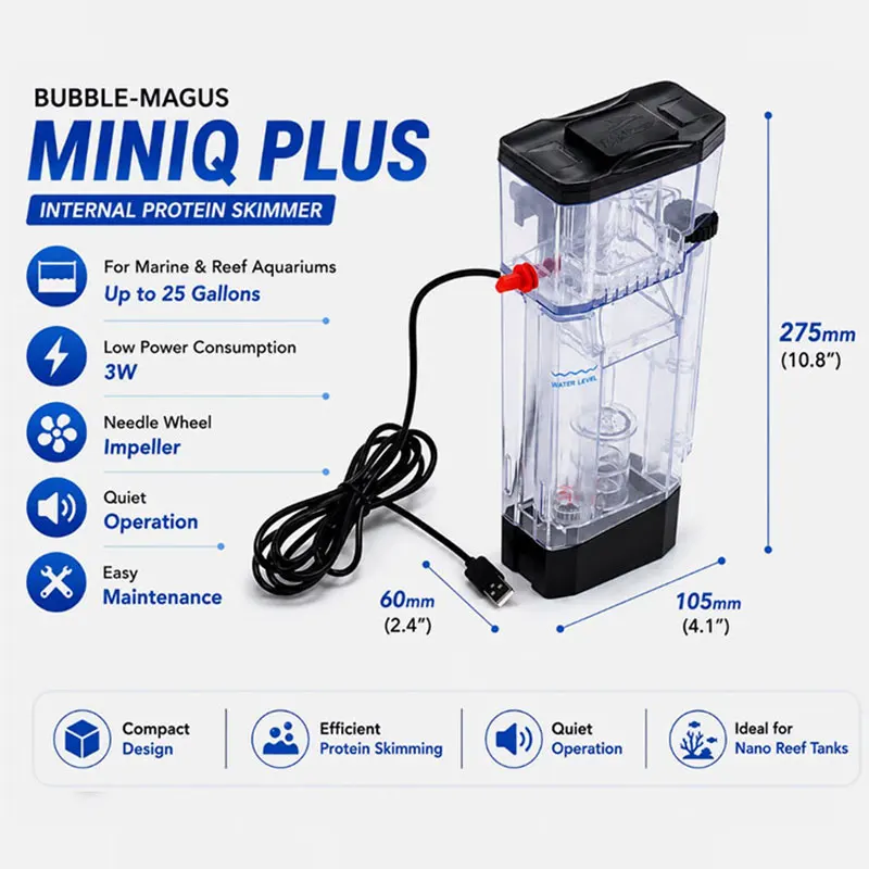 Фото Протеиновый скиммер Bubble Magus MiniQ Plus Nano Reef Hang-On для морских аквариумов с соленой водой, 100 л №4