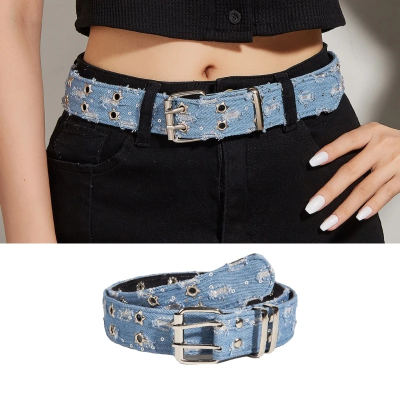 

Fashion Adult Waist Belt with Adjustable Double Pin Buckle Waistband Washed Waist Belts for Women Distressed Belt DropShip