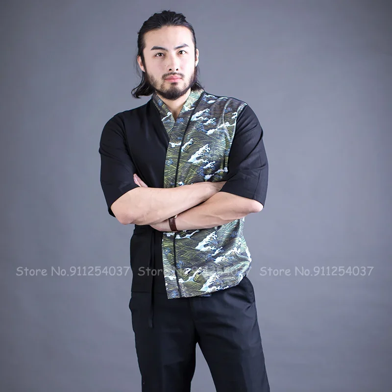 Мужское кимоно с принтом ресторан суши-повар рабочая форма топы пальто халат для