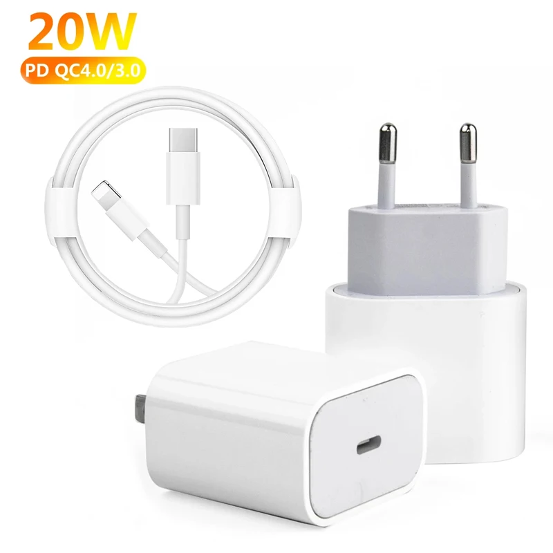 

EU US 20W Fast USB C Charger 8pin Cable to USB C PD For iPhone Charger for iPhone 12 Mini 12 Pro Max 11 Pro Max XR X 8 Plus iPad