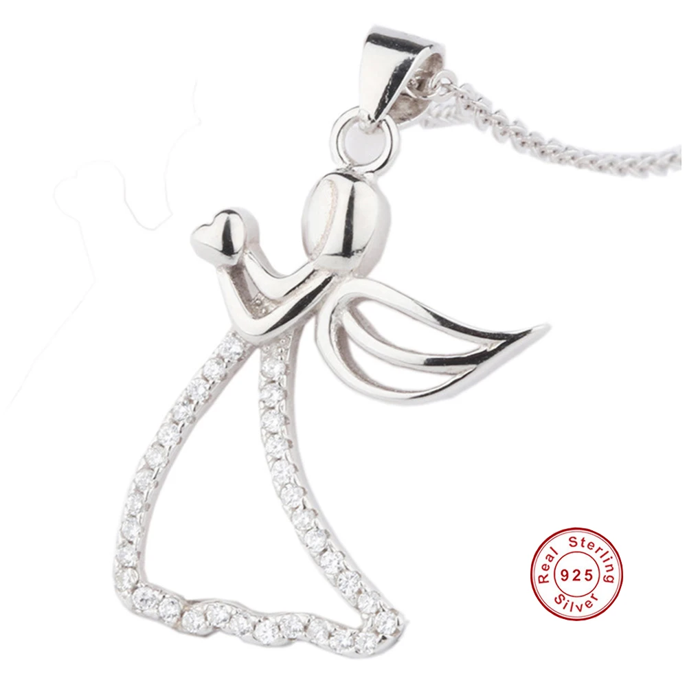 

925 Sterling Silver Zircon Angel Pendant Necklace for Women Jewelry Wholesale