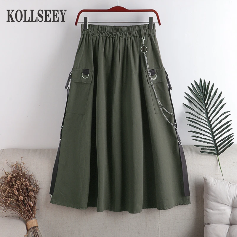 Enlarge KOLLSEEY Brand Women Fashion Grid Pattern Plaid Cotton A-Line Skirt