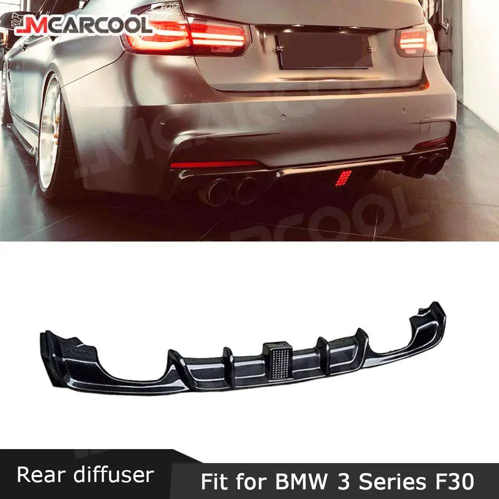 Carbon Fiber Rear Bumper Lip Diffuser With LED Light For BMW 3 Series F30 F35 M Sport 2012-2018 Four Outlet Exhaust Tips Guard