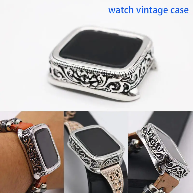 

Металлический чехол для Apple Watch, чехол в стиле ретро, резная Защита бампера серии 7, 6, 5, 4, 3, SE для iWatch 40 мм, 44 мм, 38 мм, 42 мм, 41 мм, 45 мм