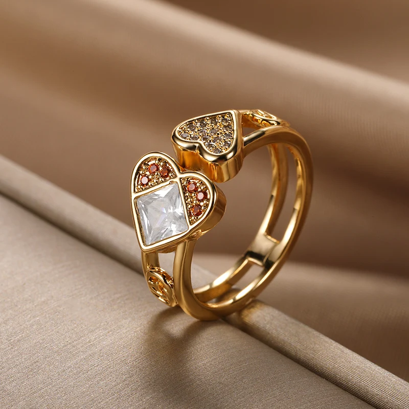 

Zirconia Heart Rings For Women Luxury Elegant Crystal Open Adjustable Stainless Ring Mother's Day Gift