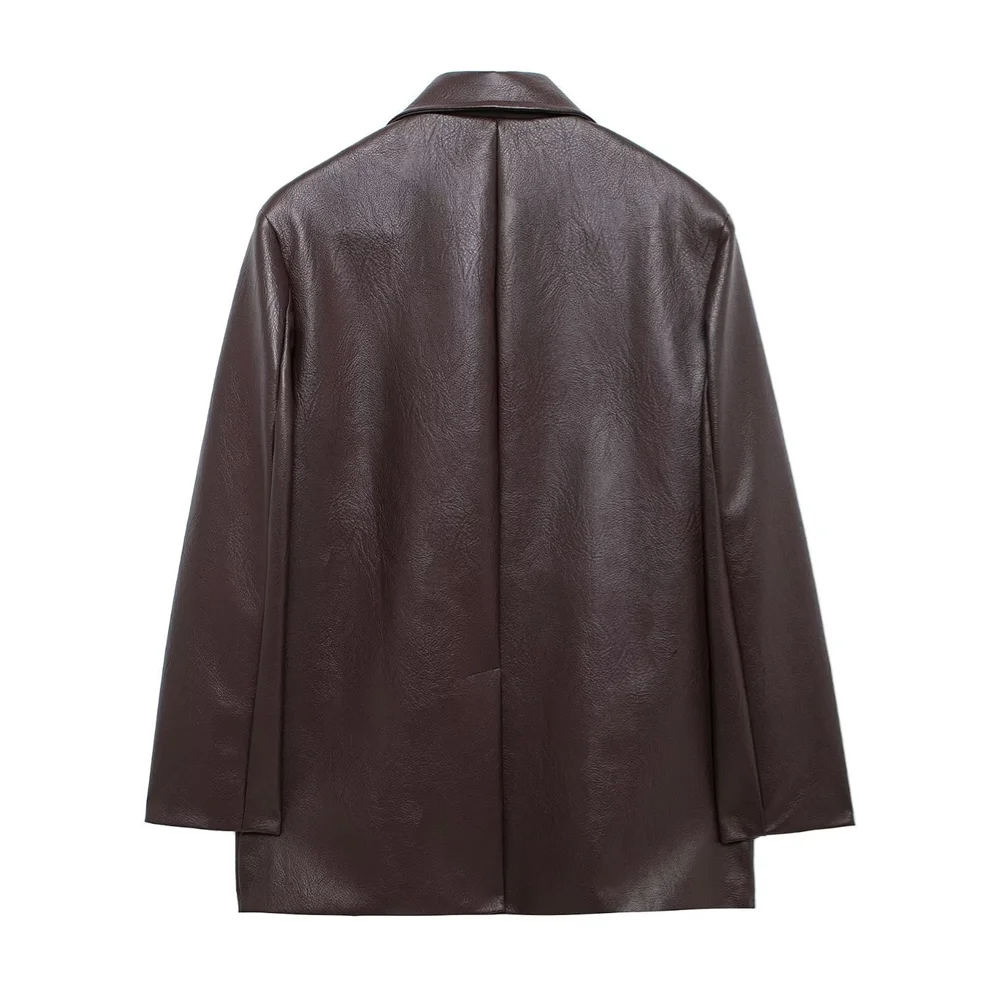 Женский кожаный пиджак Taop &amp Za однобортный жакет с отложным воротником