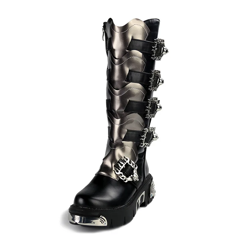 

Men's Calf High Platform Goth Punk Motorcycle Riding Boots