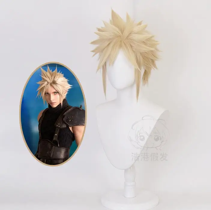Anime Final Fantasy VII FF7 Cloud Strife Linen Blonde Cosplay Wigs Heat Resistant  Hair Wig