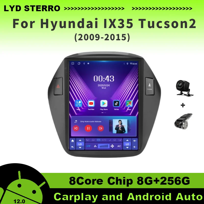 

LYD Sterro For Hyundai IX35 Tucson2 2009-2015 Car Radio Video Player GPS Auto Navigation 8CoreChip 8G+256G Android 12 Bluetooth