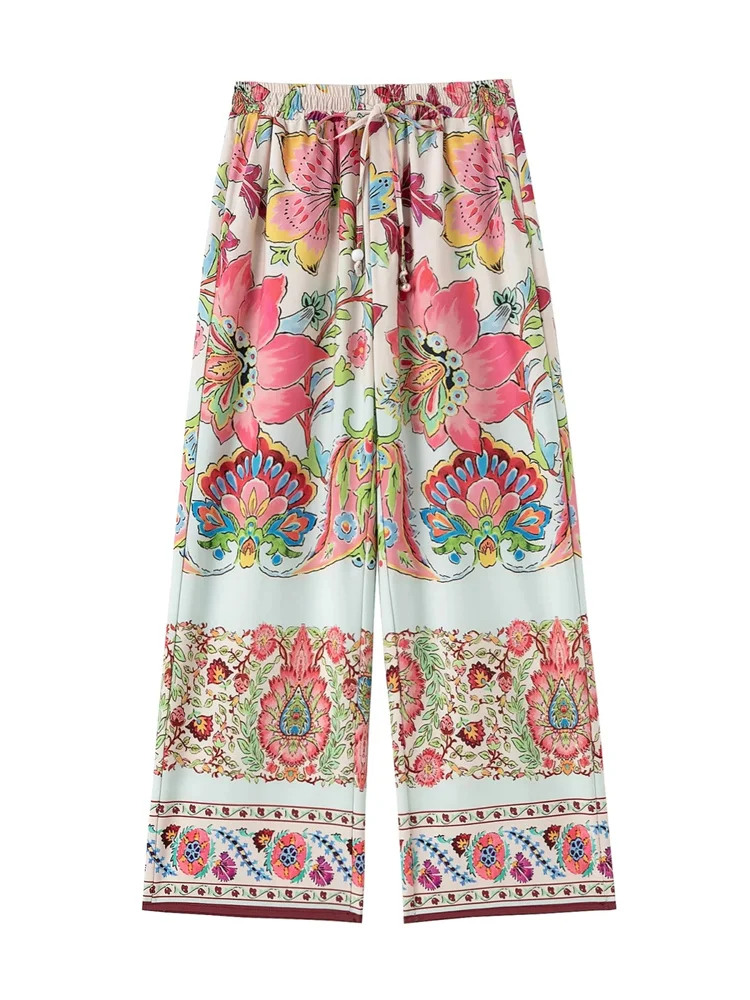 

Elegant Women Floral Printed High Waist Loose Straight Trousers 2022 Summer Casual Girls For Holiday Streetwear Pants