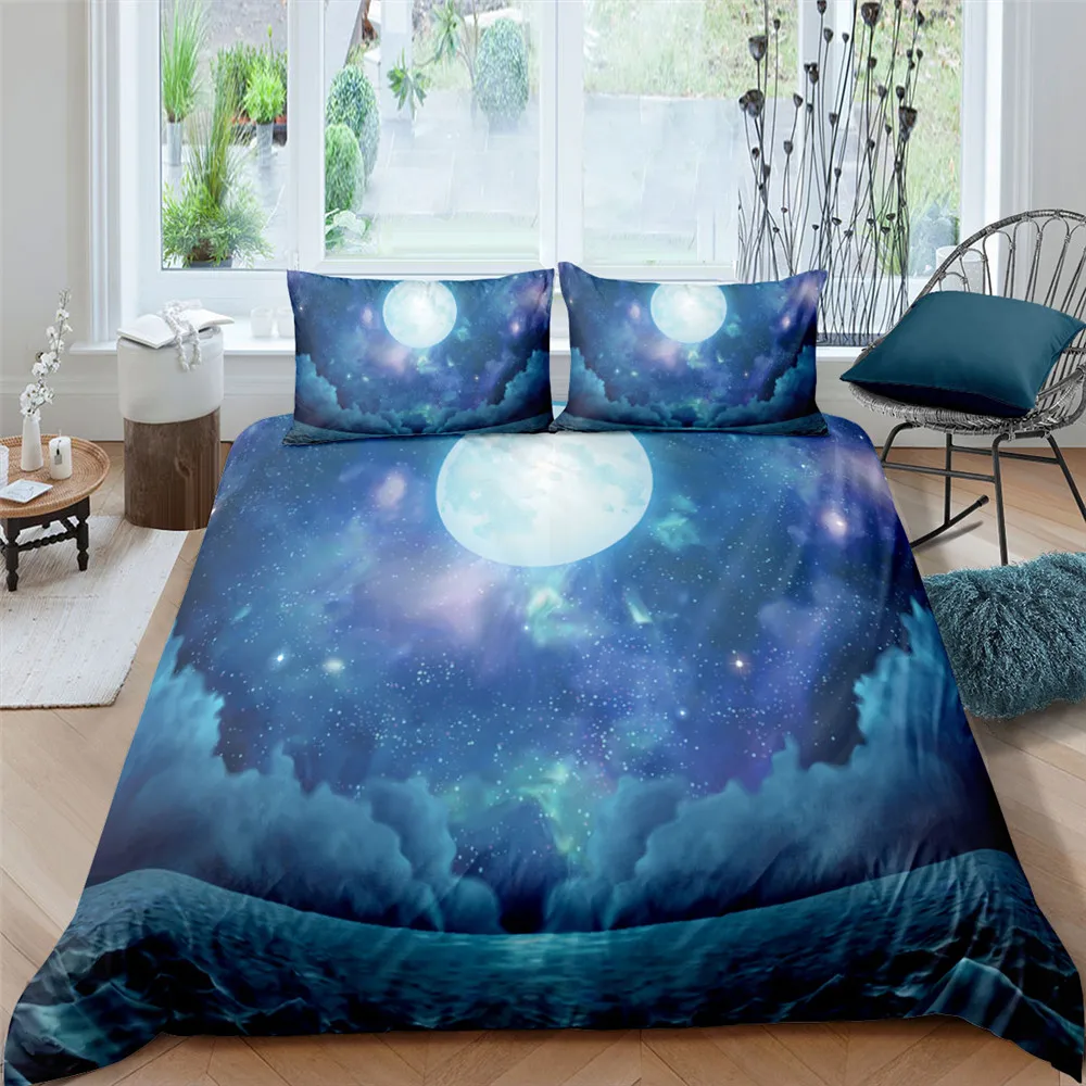 

Moon Night Scene King Queen Duvet Cover Red Dark Sunset Clouds Bedding Set Teens Adults Forest 2/3pcs Polyester Quilt Cover