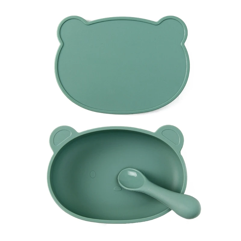 

Baby Suction Plate Cartoon Bear Shape Plate Spoon Utensil Unbreakable Dishware