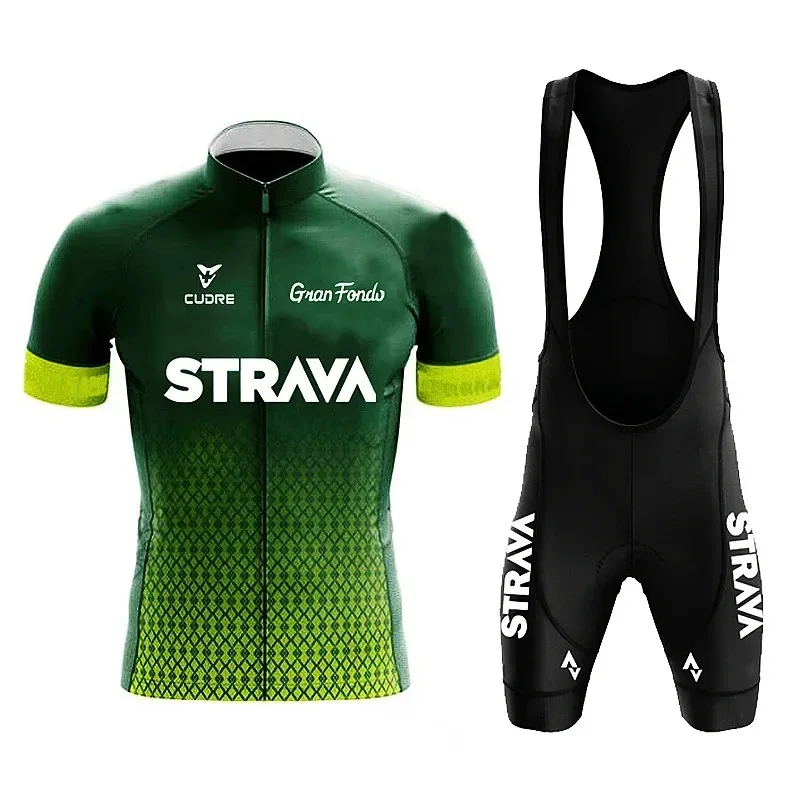 2024 Strava Men's Cycling Shirt Set Summer Breathable Absorb Quick Drying MTB Uniform Wear