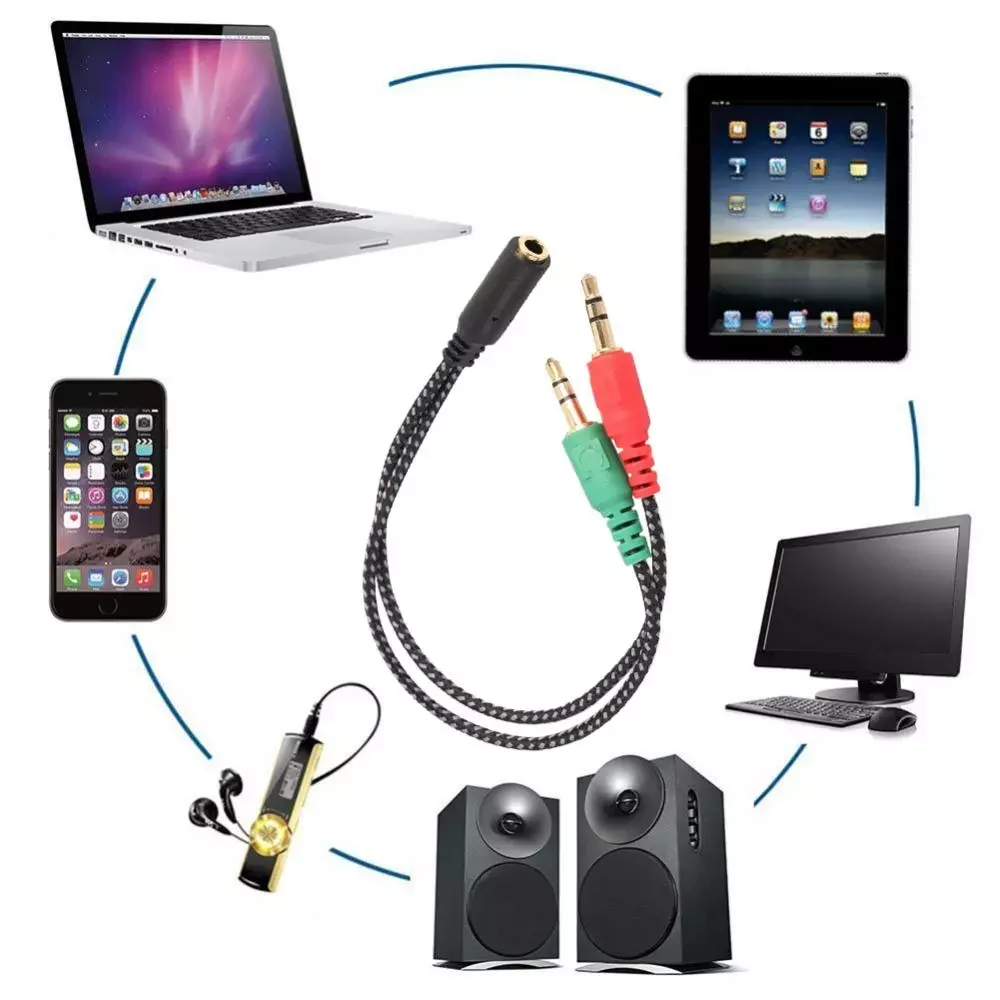 

Best price Splitter Headphones jack 3.5 mm Stereo Audio Y-Splitter 1 Male 2 Female Cable Adapter with separate headphone / micro