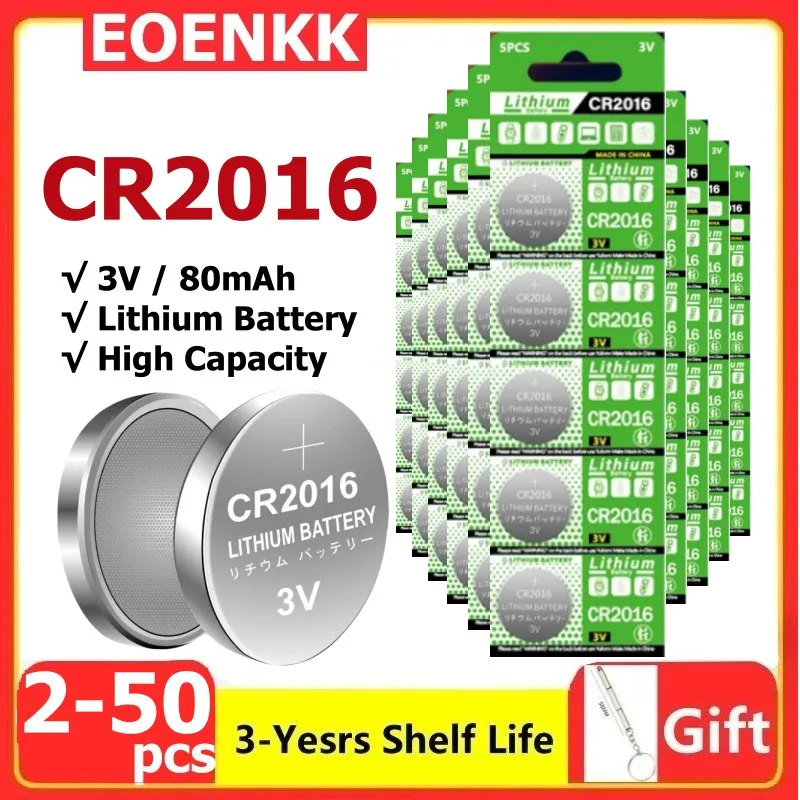 Фото Кнопочные батареи CR2016 10-50 шт., CR2016 BR2016 DL2016, литиевая батарея для монет, 3 в, CR 2016 для электронных часов №1