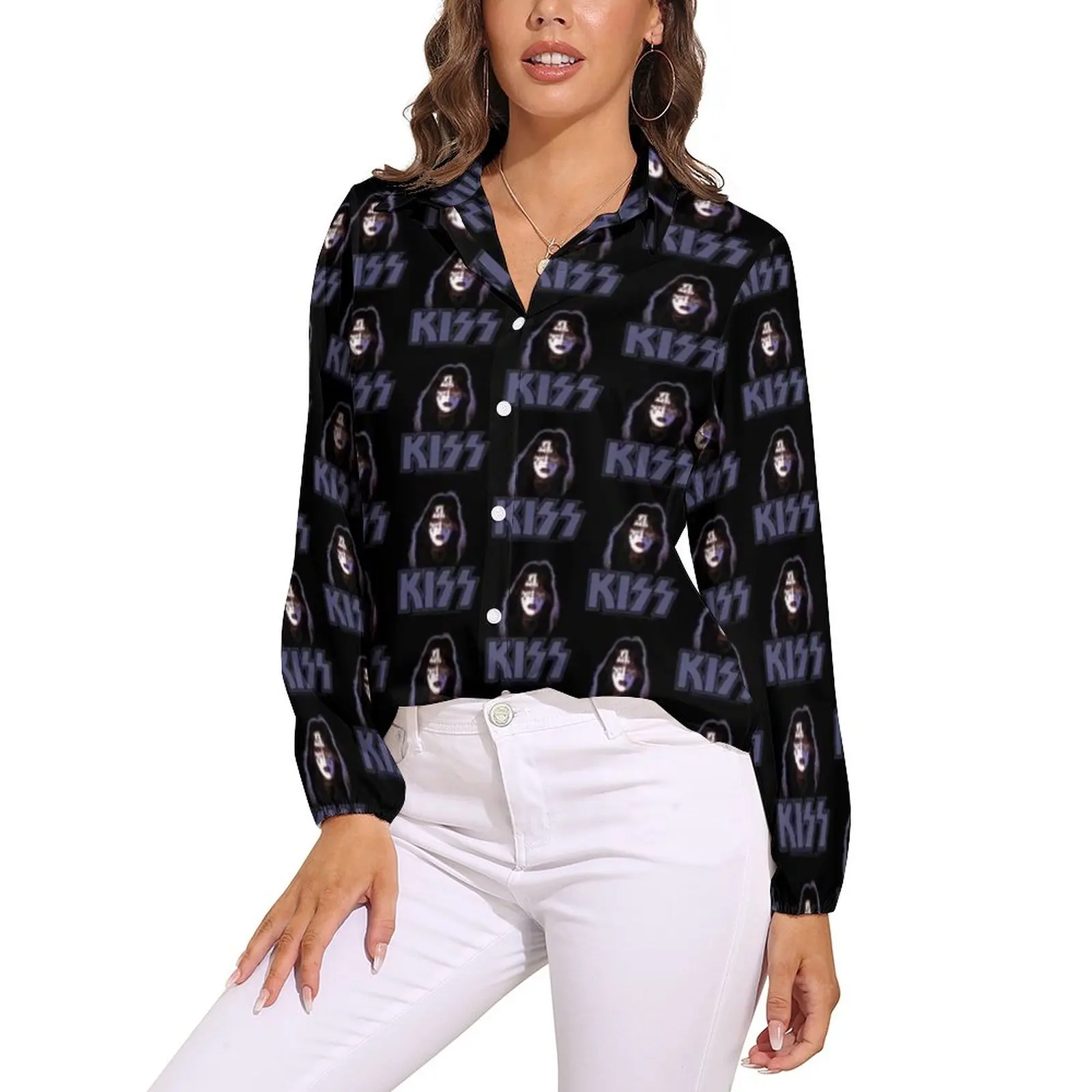 

Kiss Band Blouse Rock Long Sleeve Plus Size Office Women Shirt Lovely Top Shirts