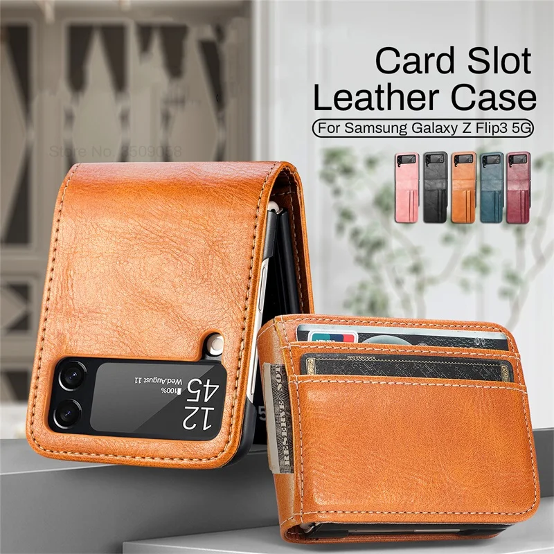 

Card Pocket Leather Wallet Bag Case for Samsung Galaxy Z Flip 3 5G Flip3 Business Folding Phone Cover ZFlip3 ZFlip 3 Coque Funda