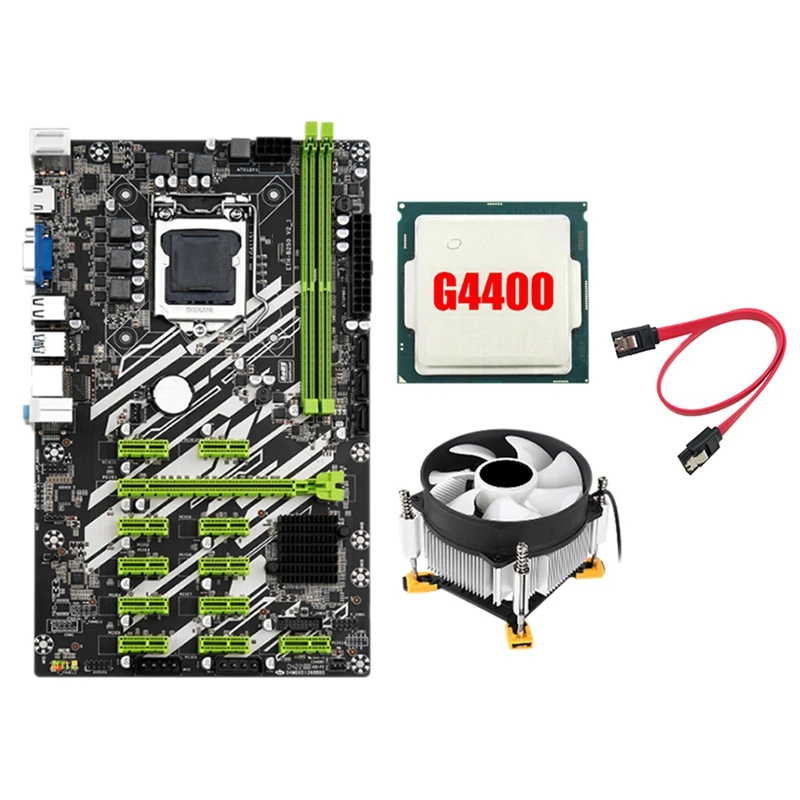 

B250 BTC Mining Motherboard With 4400CPU+Fan+SATA Cable 12 PCI-E Slots LGA1151 DDR4 RAM SATA3.0 USB3.0 Support VGA+HD