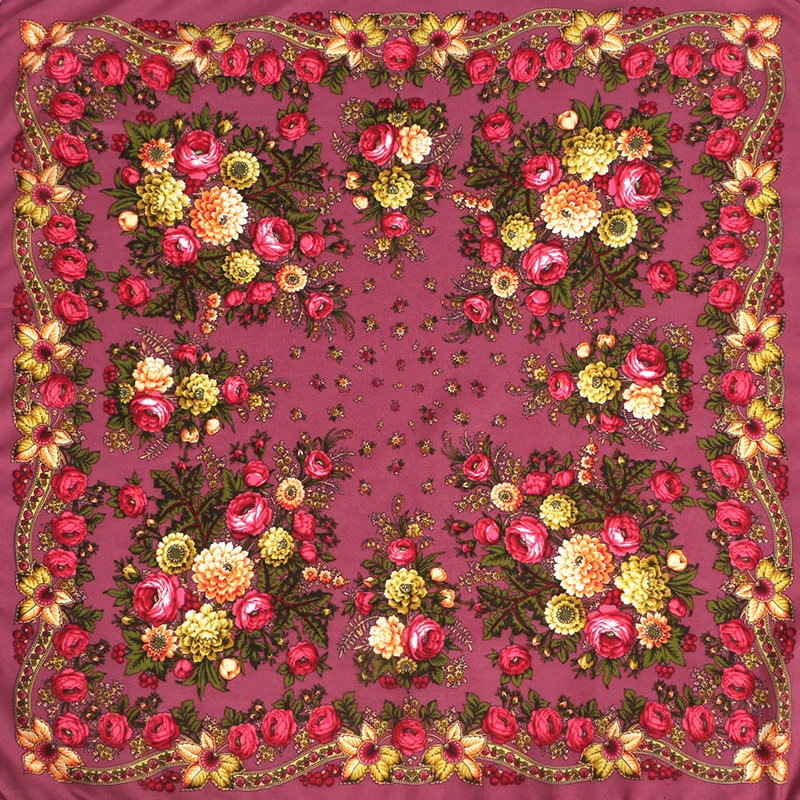 Большой шелковый платок с квадратным русским национальным узором для женщин