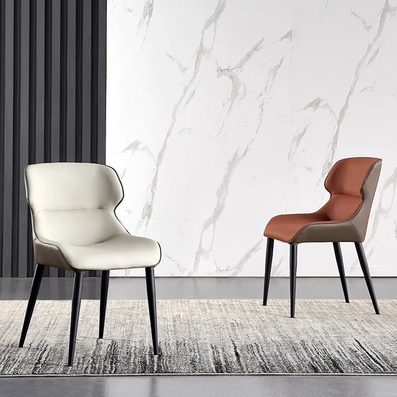 

Nordic Minimalist Leather Home Iron Chair Modern Light Luxury Room Designer Chair Italian Style Minimalist Dining Chair