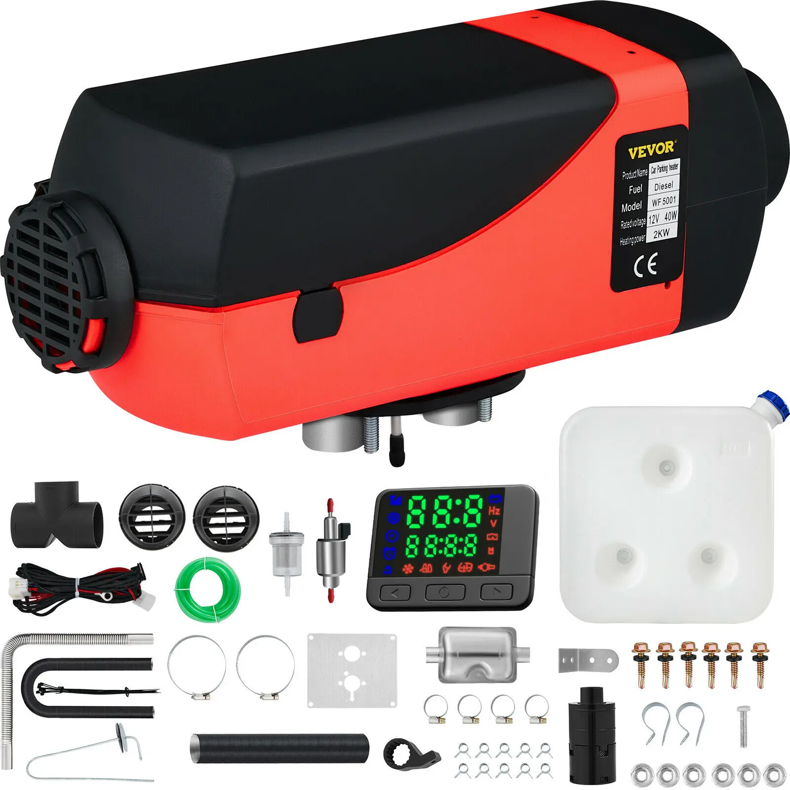 

2KW 12V Car Heater Diesel Air Heater W/ LCD Switch Silencer 5 / 10 L Tank for Car RV Trailer Truck Vehicles Parking Heater