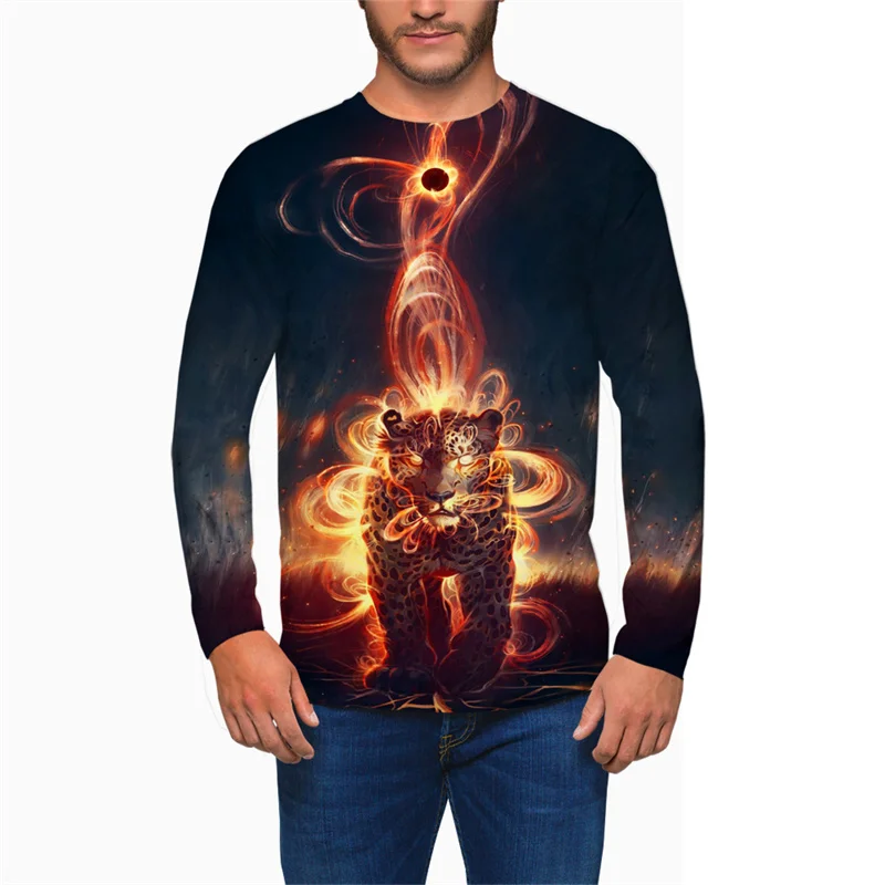 

Autumn New 3D Printed ferocious Panther Men's T-Shirt Men Women Animal Long Sleeve Casual Oversized Tees Round Neck Pullover Top