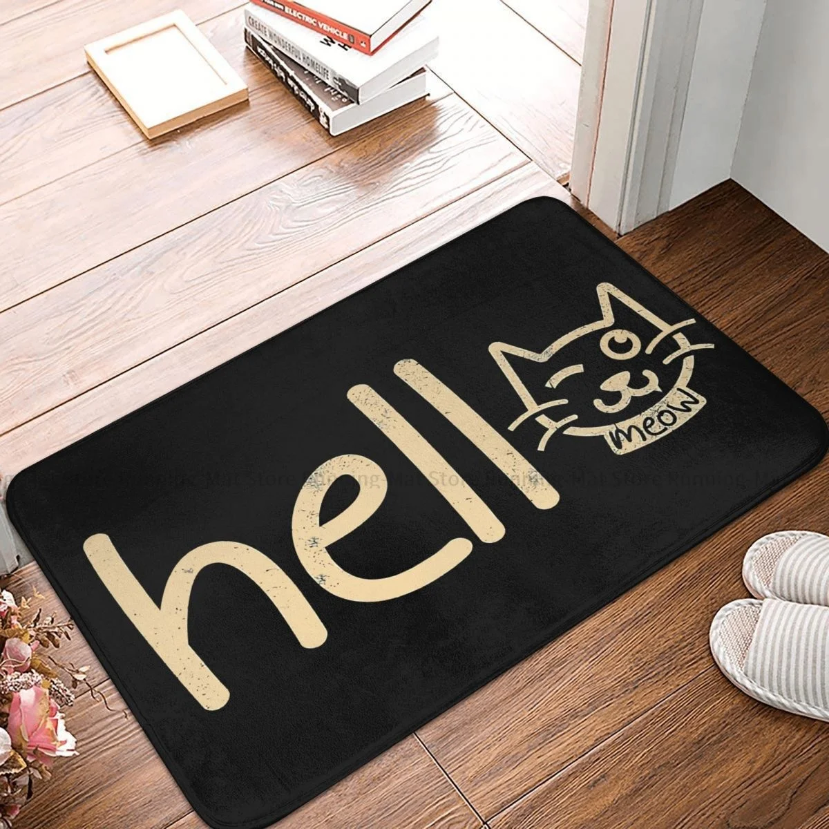 

Hi Hello Bath Non-Slip Carpet Hello Meow Living Room Mat Welcome Doormat Home Decor Rug
