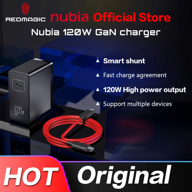 

Nubia 120W GaN Quick charger 120W GaN charger RedMagic 120W GaN Power Adapter 6A Cable Compatible with pd/qc protocol