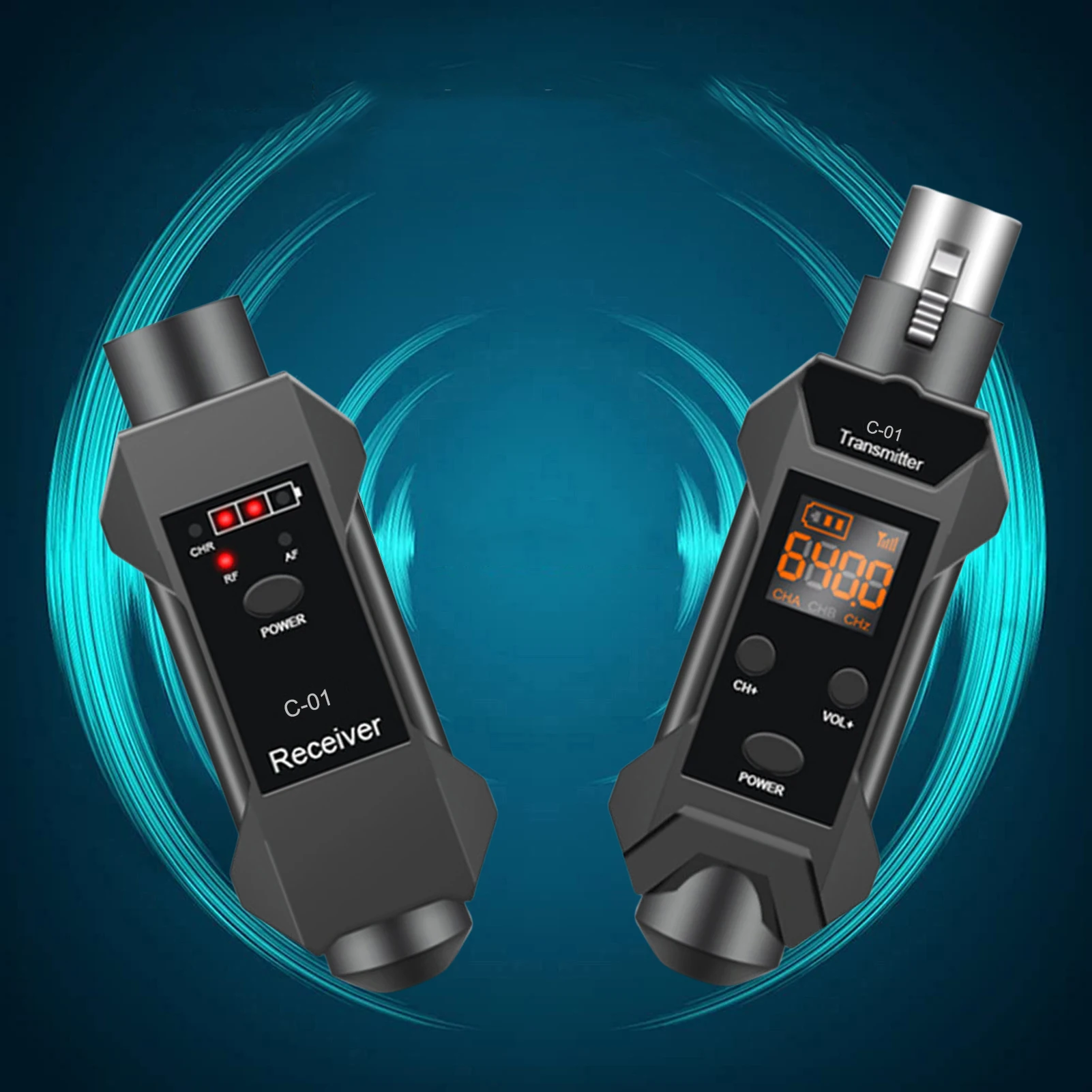 

UHF Microphone Wireless Transmitter Receiver System XLR Connection Built-in Rechargeable Battery for Dynamic Microphone