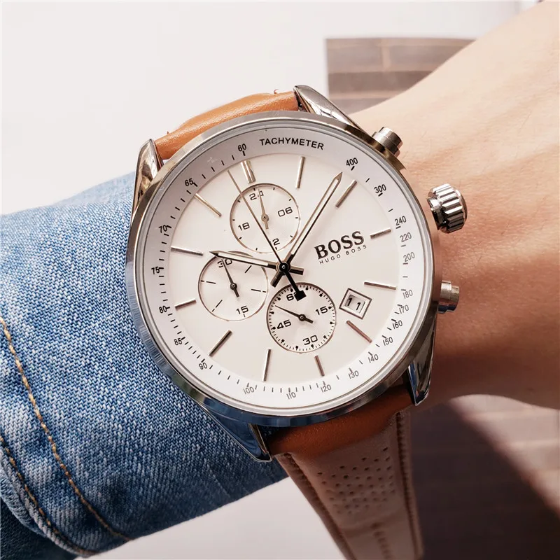 Fashion Hugo Boss Businees Mens Watch Casual Dial Quartz Movement Auto Date Wateproof Wristwatch Belt Strap Colck