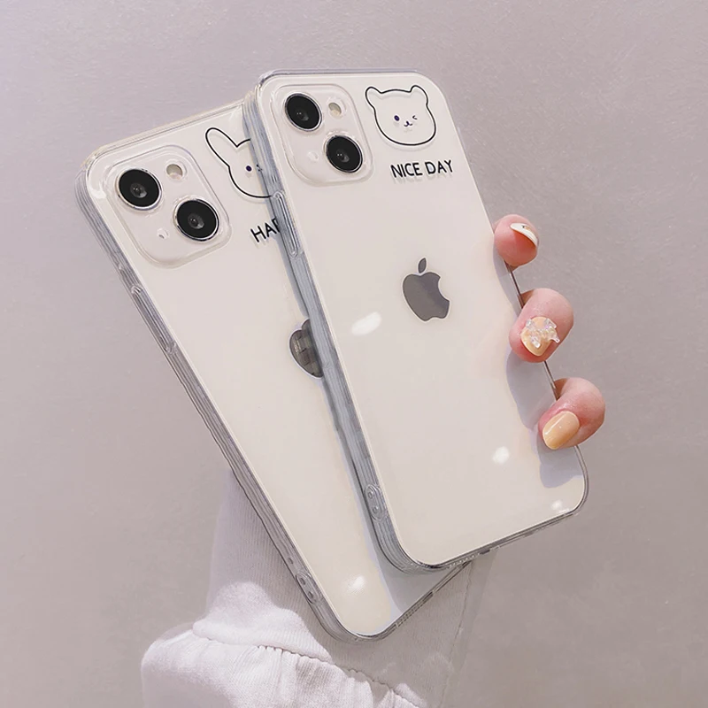 

Simplicity Cute Rabbit Bear Cases For iPhone13 Pro Max Mini 11 12 Pro Max X XR XS Max SE 2020 8 7 6 6S Plus Soft Silicone Cover