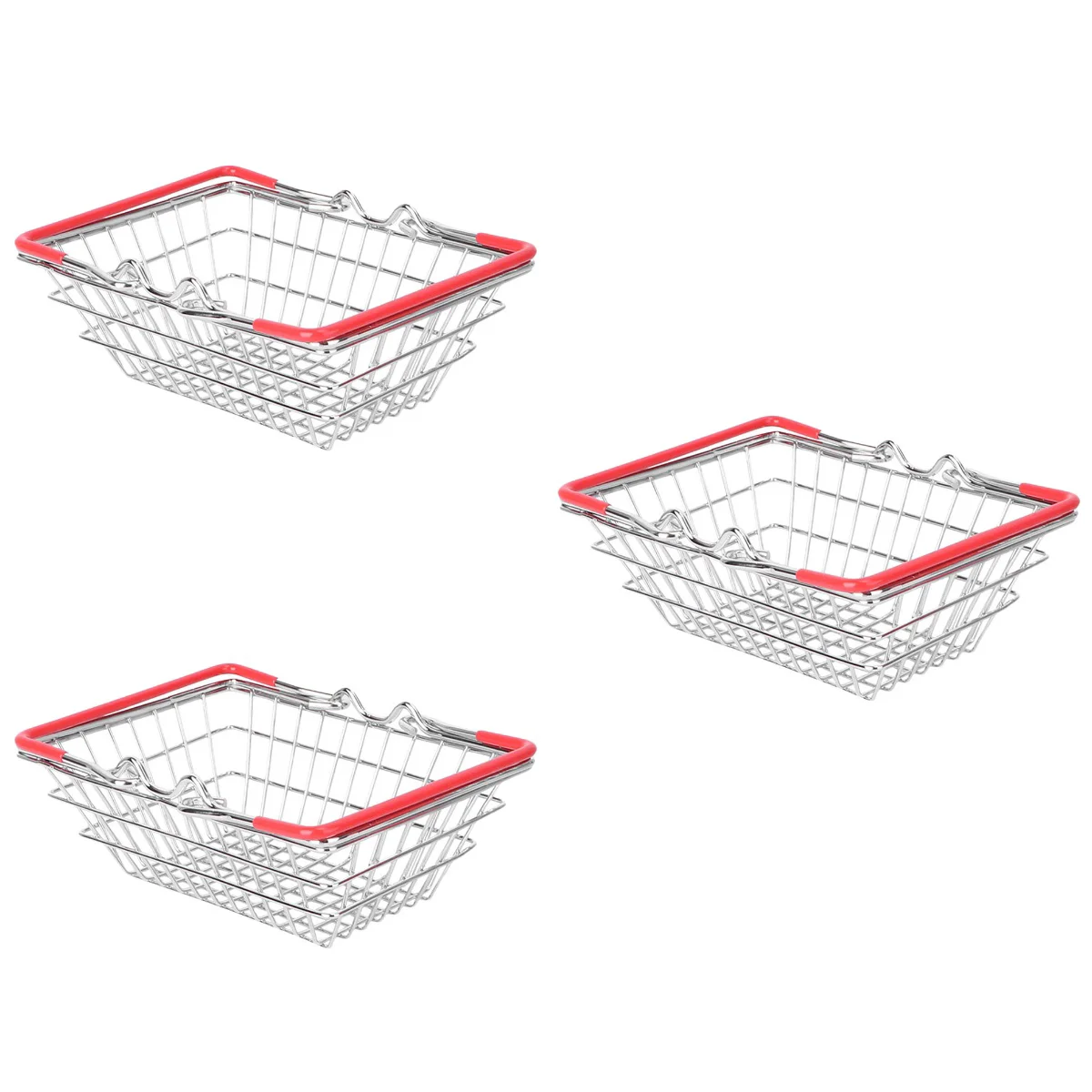 

3pcs Mini Metal Shopping Basket Mini Wire Basket with Handles Sundries Storage Basket