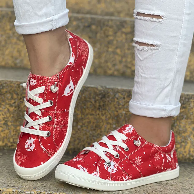 

Christmas Women Shoes Women Prints Canva Shoes Slip on Flat Casual Loafers Ladies Comfort Light Vulcanized Shoes Chaussure Femme